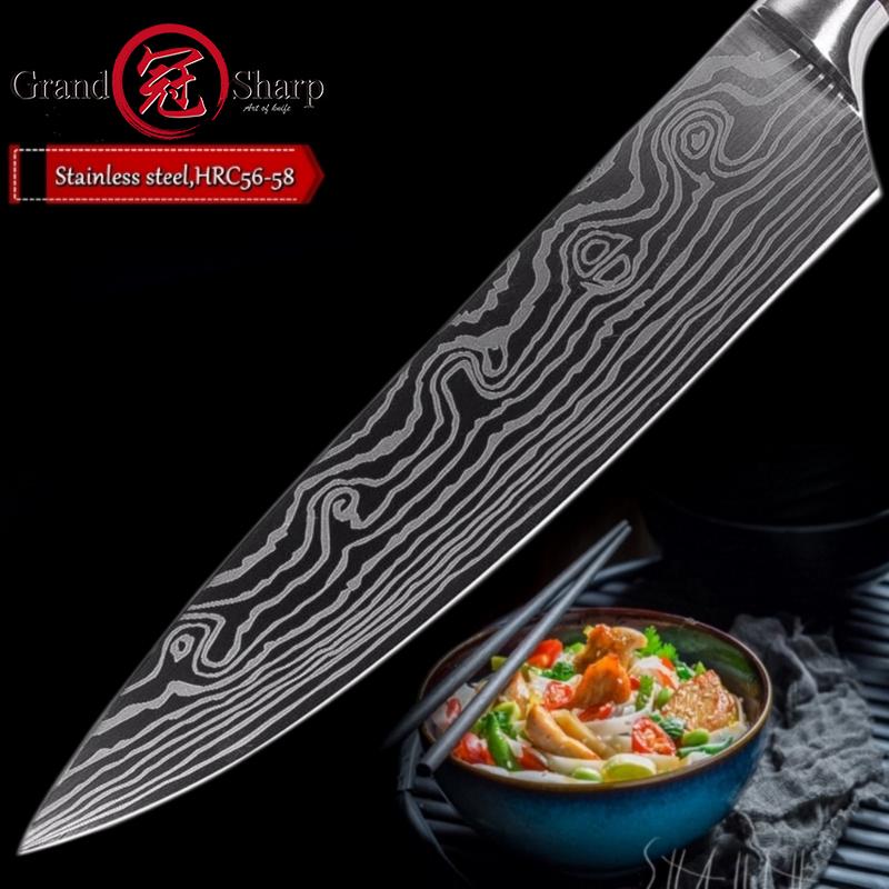 8 Inch Chef Kitchen Knife Damascus Veins 7Cr17 Stainless Steel Knife Kitchen Cooking Tools