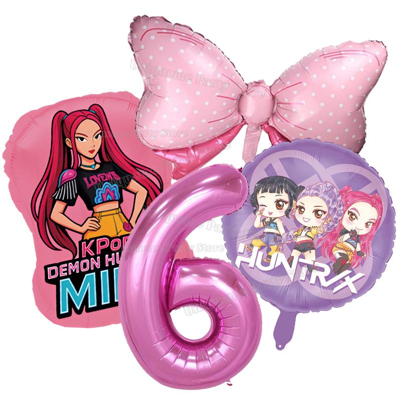 Kpop Demon Hunters Birthday Balloons Decoration Zoey Rumi Mira Girl Party Number Balloons Set Party Favor Home Decor Kids Gift