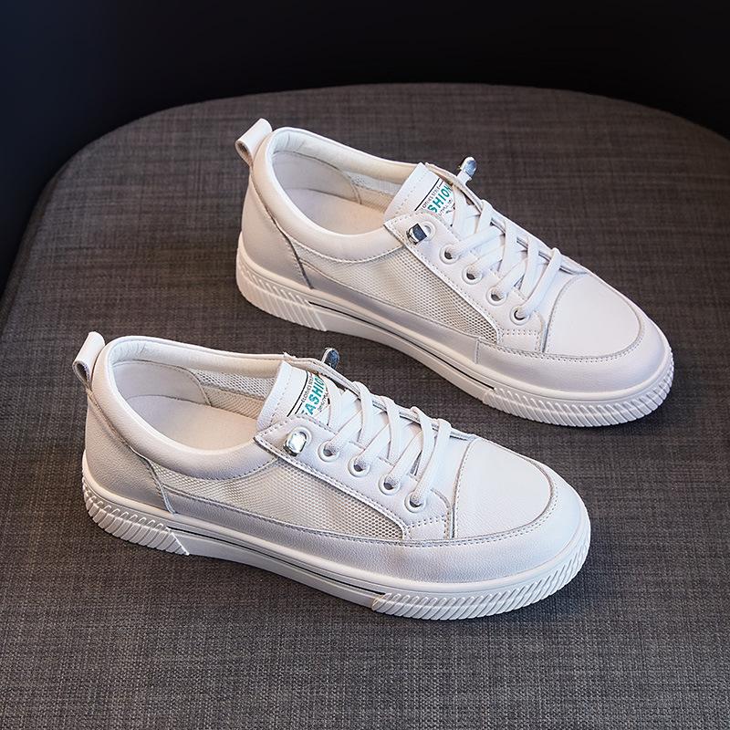 Leder Kleine Weiße Schuhe frauen Sommer Neue Alle-spiel Mesh Atmungsaktiv Casual Sport Schuhe Flache Weiße Schuhe