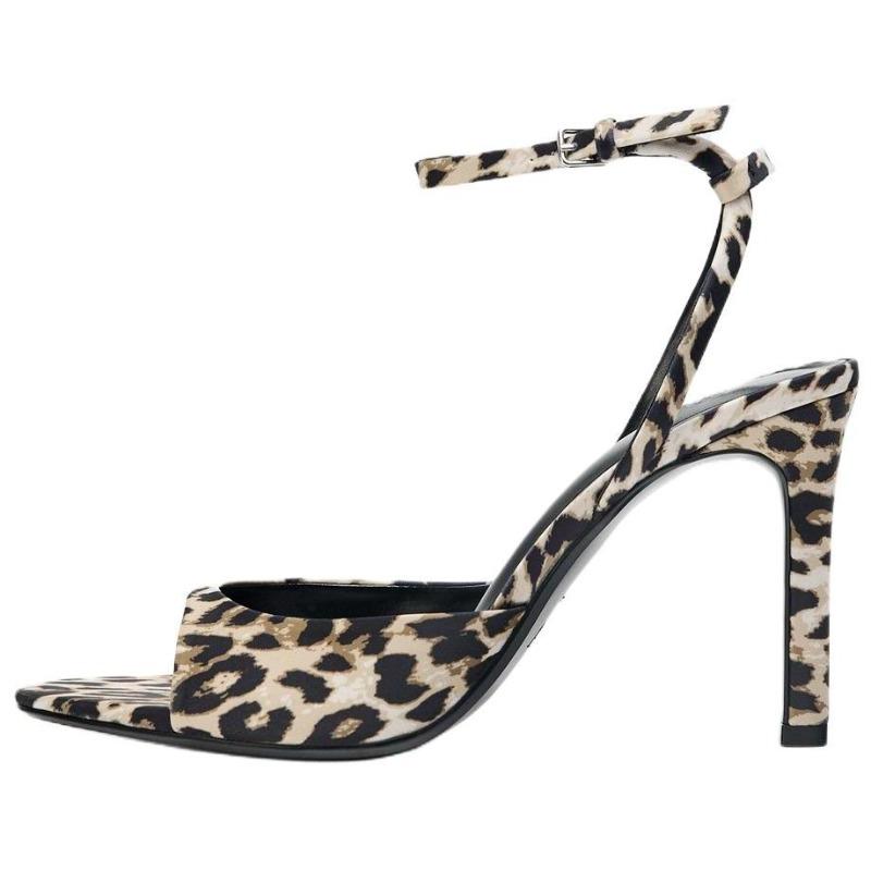 

Zara Leopard Print Ankle Strap High Heel Sandals Black Beige Women 11328610195 35
