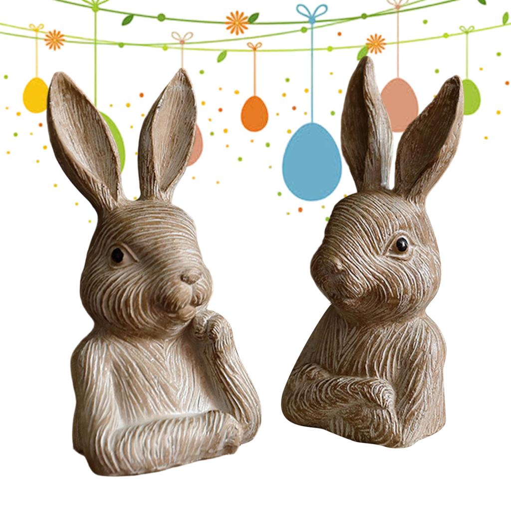 2pcs Resin Rabbit Garden Statues Rabbit Half Body Sculptures Rural Farmhouse Easter Decorations For Table Shelf Yard Patio