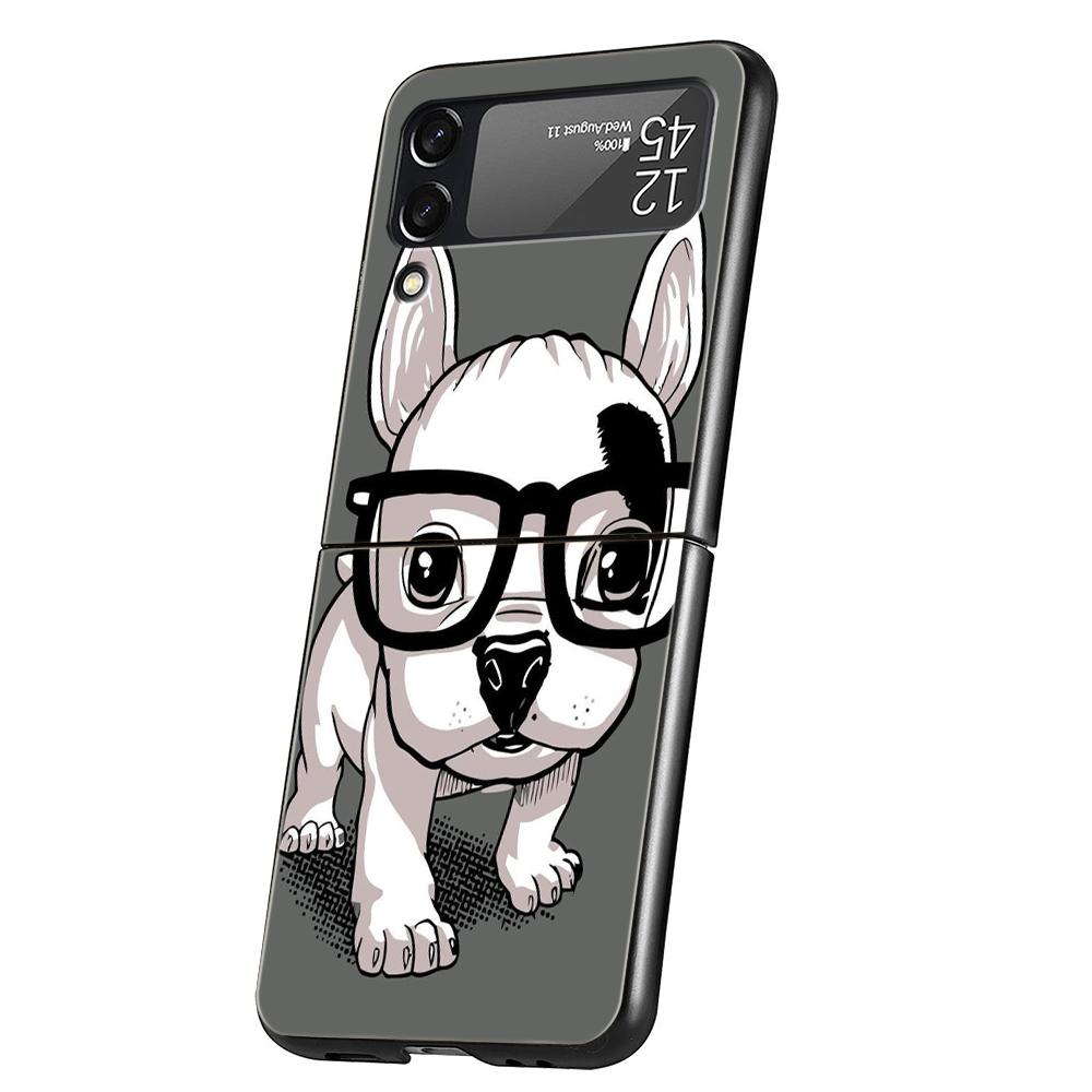 Cute Cartoon Dog Pug French Bulldog Hard PC Phone Case For Samsung Galaxy Z Flip 5 4 3 Black Cover For Galaxy Z Flip 6 Foldable for Z Flip