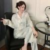Autumn Women Ice Silk Fashion Printing  Pajama Lapel Button Cardigan Outfits for Women 2 Piece Set  Set Clothes for Women