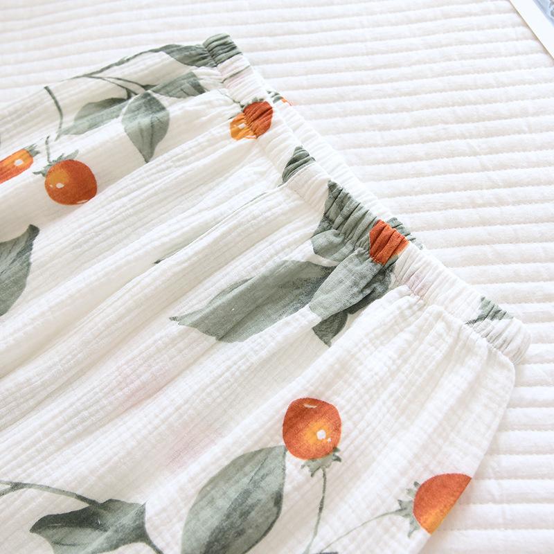 Dame Kimono Pyjamas Syvpunkts Ærme Bomuld Gaze Crêpe Nattøj Løst Hjemmetøj To-delt Sæt Pyjamas