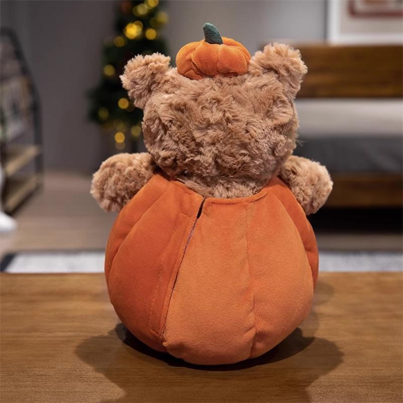 35cm Pumpkin  Bear Doll Plush Toy Stuffed Dressed Halloween's Day Cartoon Animal Plushie Removable Clothes Kids Present