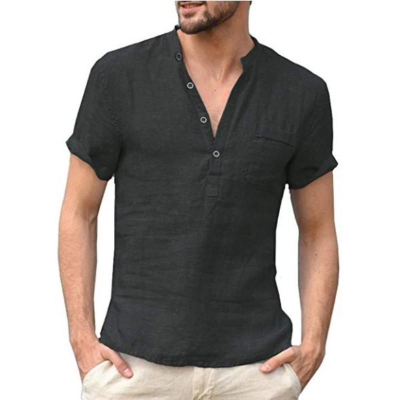 New Casual Linen Solid Color Half-open Shirt Men's Clothing