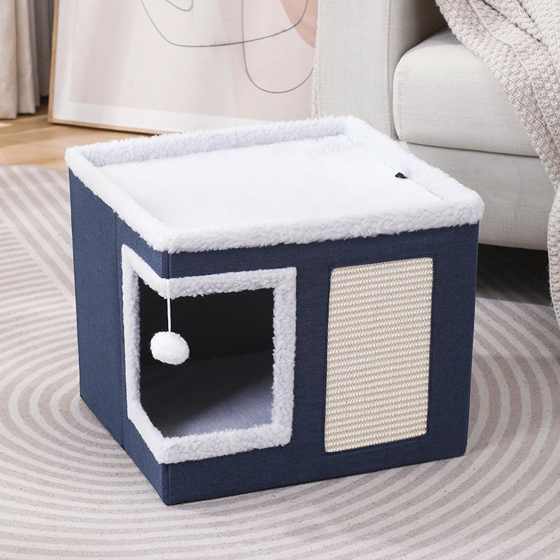 

Foldable All-Season Cat and Dog Bed with Scratching Board Right Angle Cat Bed 41*41*35