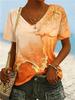 Women's Gradient Marble Print V-Neck T-Shirt, Casual Short Sleeve Tops, Modern Abstract Daily Wear for Spring & Summer