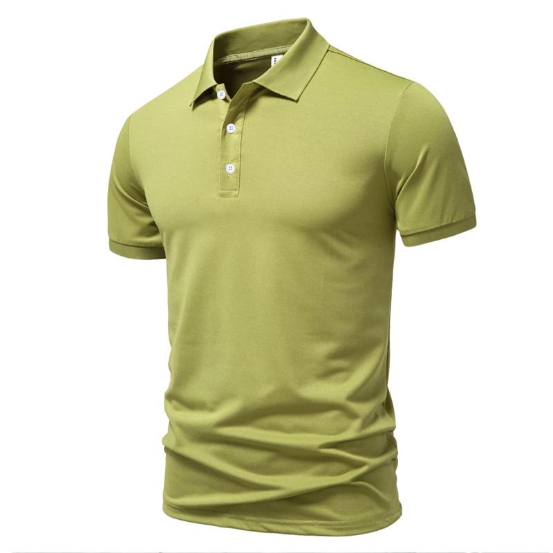 Autumn Winter Men Clothes Short Sleeve Lapel Pure Color Polo Shirt