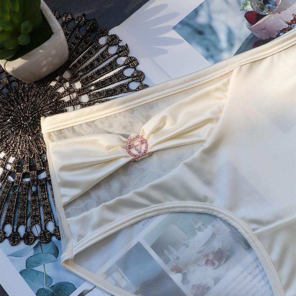 Women's Satin Sexy Mesh Low Waist Breathable Comfortable Antibacterial Briefs Underwear