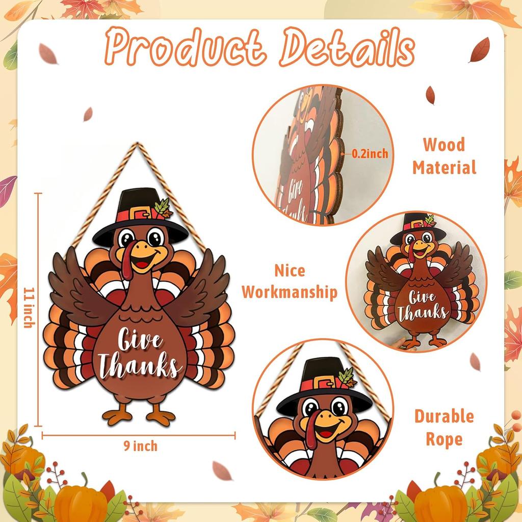 Thanksgiving Turkey Door Decorations Welcome Thanksgiving Wreaths for Front Door Wood Give Thanks Turkey Sign for Home Autumn Fall Harvest Indoor