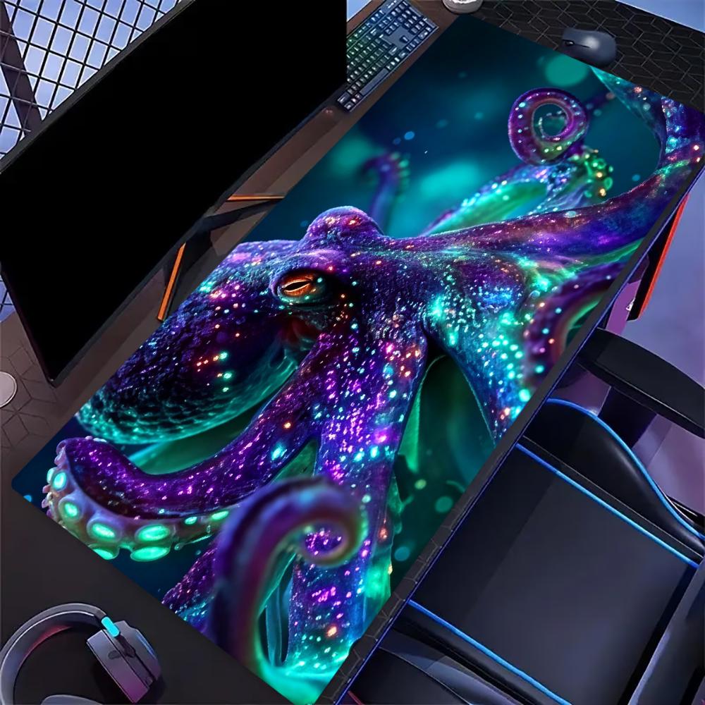 Glowing Ocean Octopus Extended Gaming Mouse Pad Non Slip Desk Mat Marine Art Keyboard Mouse Pad For Laptop Desktop Gaming Setup
