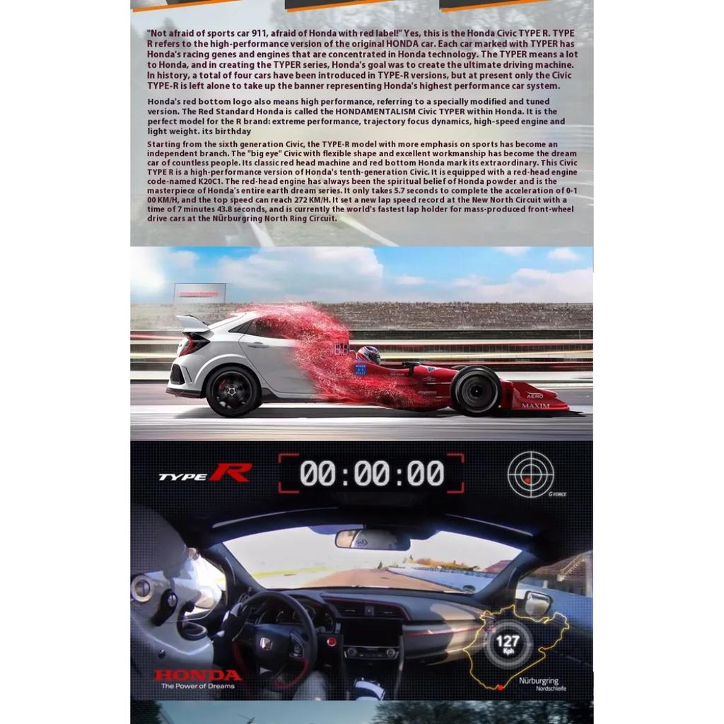 Honda Civic Type-R Supercar-Modell aus Metallguss im Maßstab 1:32 mit Sound und Lichteffekten – ideal für die Schreibtischsammlung, als dekoratives Geschenk für Jungen.