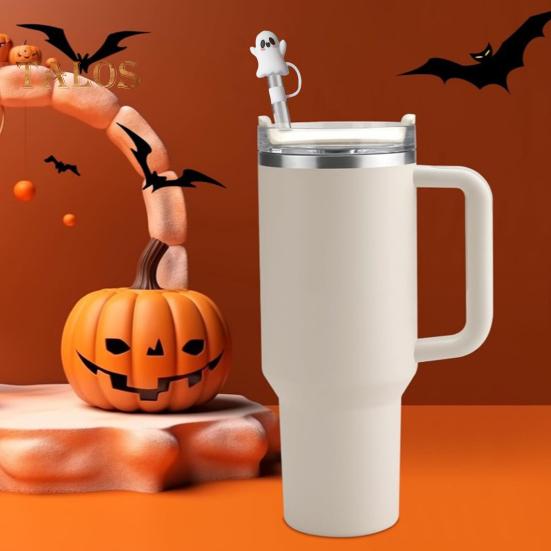 12 ks Halloweenských silikonových ozdob na brčka Opakovaně použitelný kryt na brčko Víčko odolné proti stříkající vodě pro 10mm brčka Ekologické krytky na pití