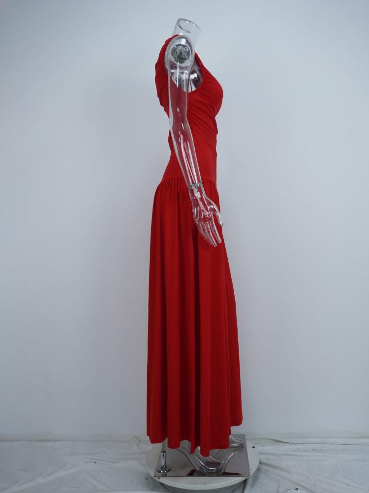 Elegancka sukienka maxi bez rękawów dla kobiet, modna, solidna, z dekoltem w łódkę, sukienki damskie, seksowna, marszczona, długa sukienka, nowa suknia