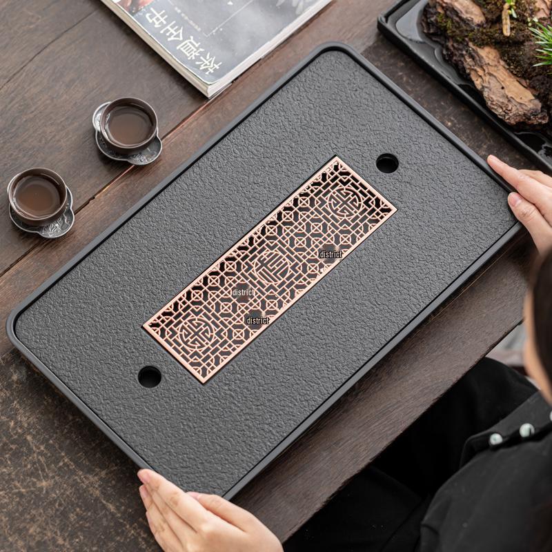 Modern Imitation Wujin Porcelain Tea Tray with Drainage for Dry Brew - Light Luxury Style Tea Table Set
