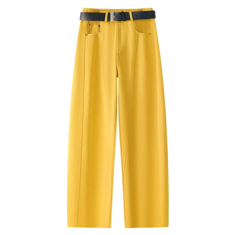 

2025 Women s Yellow High-Waisted Wide-Leg Jeans: New Spring Loose Straight-Leg Slimming Pants S жовтий