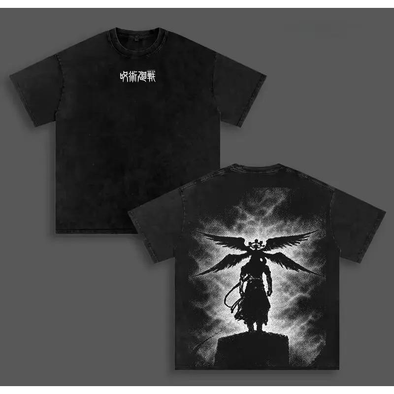 Jujutsu Kaisen Makora Graphic T-shirt Anime Washed Oversized T Shirt Summer Short Sleeve Casual Cotton Tees Tops Men Clothing