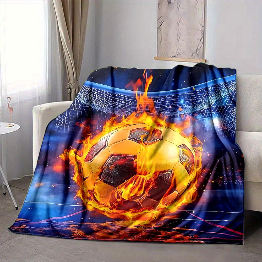 1pc Soccer Fireball Blanket, Lightweight Flannel Throw Blanket for Sofa, Bed, Travel, Camping, Living Room, Office, Couch, Chair, and Bed