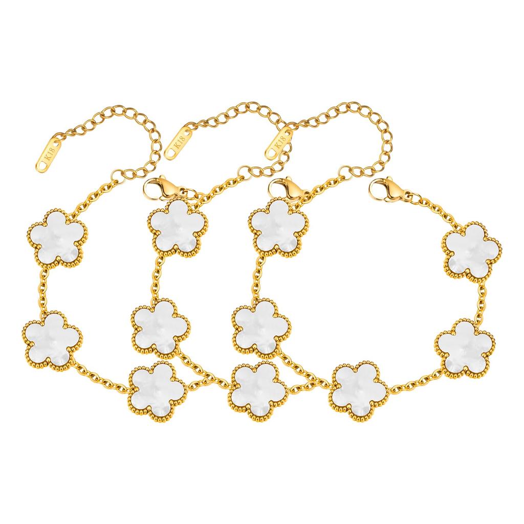 18K Gold Plated Floral Bracelets,Stainless Steel Charm Bracelet Non-Tarnish,Adjustable lucky Chain Set Trendy Gift