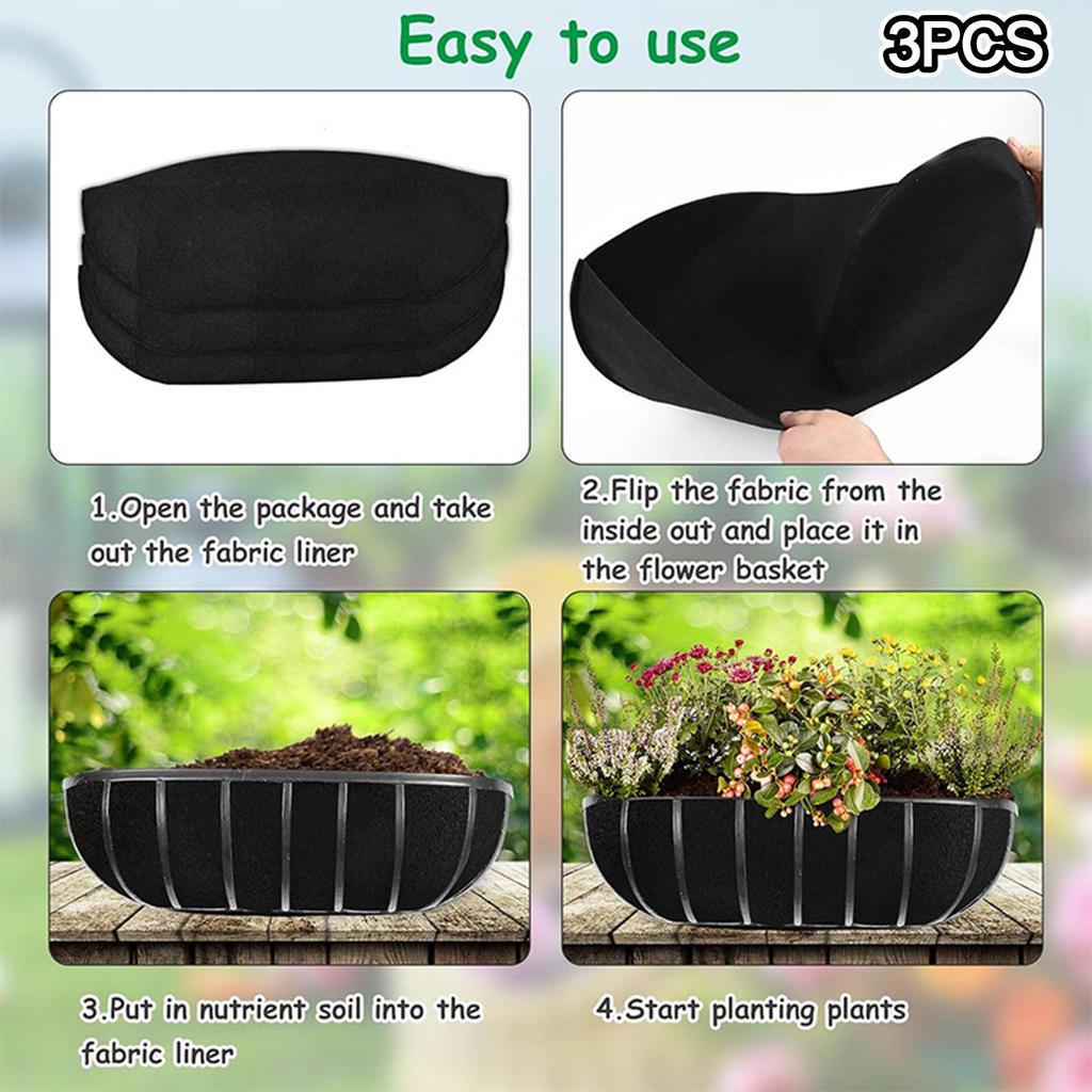 3Pcs/Set Felting Non Woven Cloth Planter Basket Liners Brown Lightweight Hanging Flower Basket Liners for Garden Fence Pot
