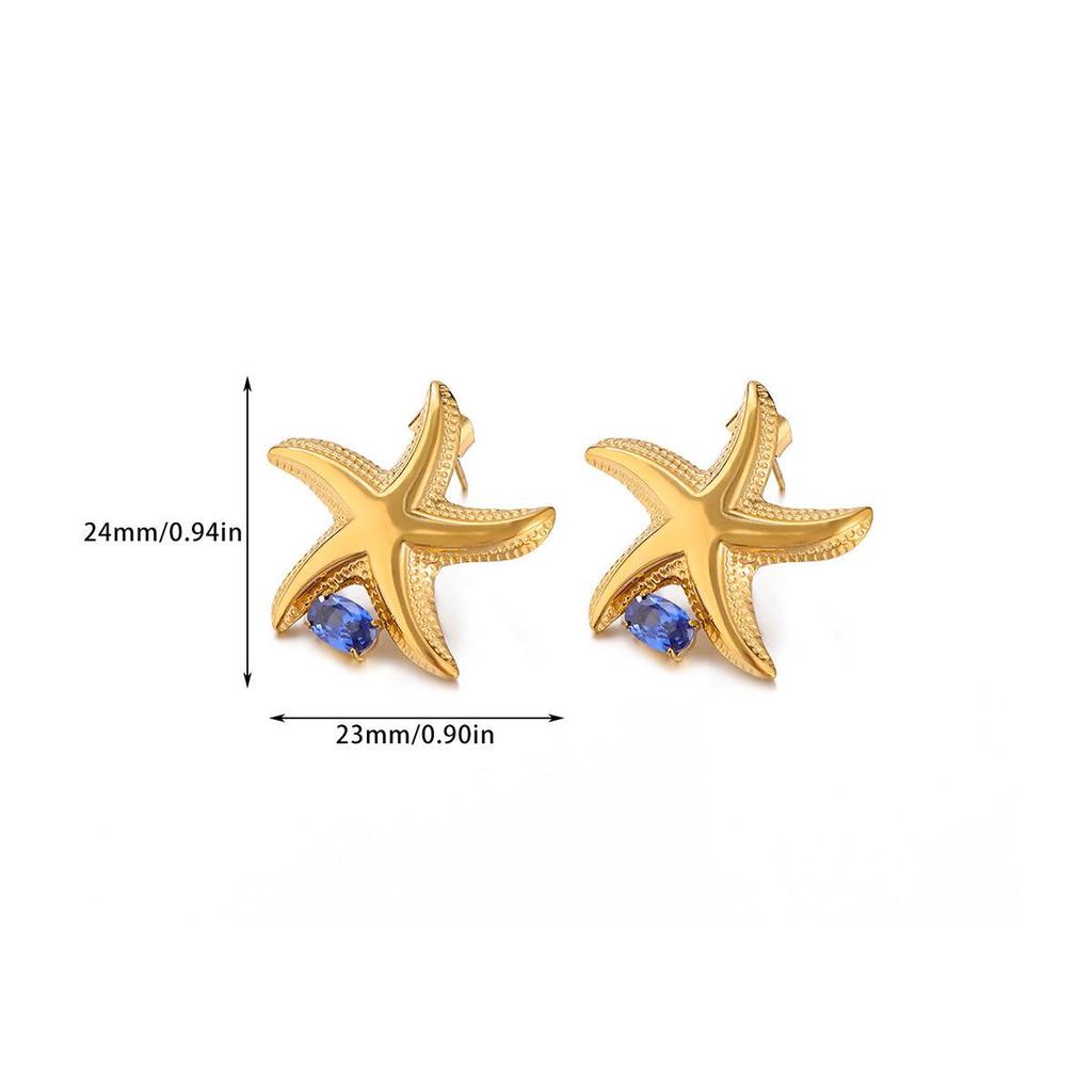 Unique Starfish Sun Stud Earrings: Trendy European-American Design for Daily Commute
