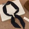 Satin Neck Scarf Women Imitation Pearl Buckle One-Piece Design Lightweight Chiffon Breathable Summer French Retro Black White Dot Collar Decorative