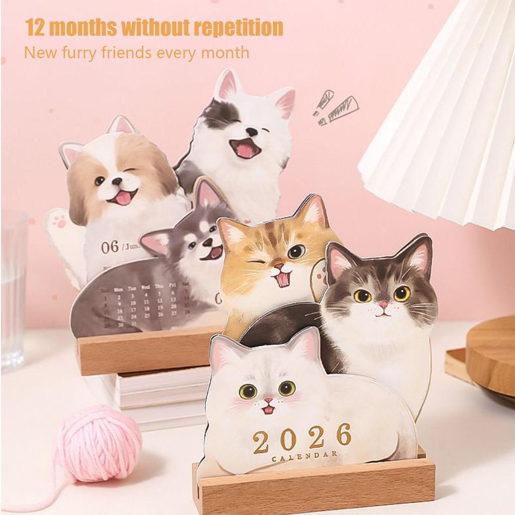 2026 Süße Katzen-Hunde-Serie Schreibtischkalender Tischplaner Jahresagenda Organizer Notizen für Zuhause Büro Schule Tagesplaner
