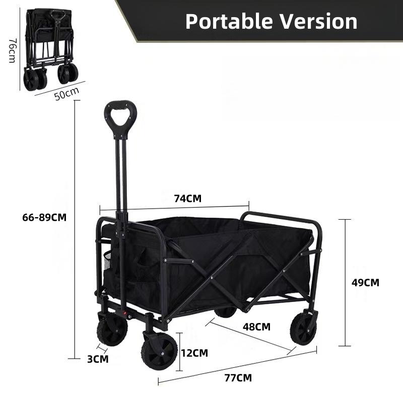 

Портативная складная тележка для кемпинга на открытом воздухе, прицеп для перевозки песка, большая вместимость, хозяйственная тележка для пикника, рыбалки, шопинга чёрный