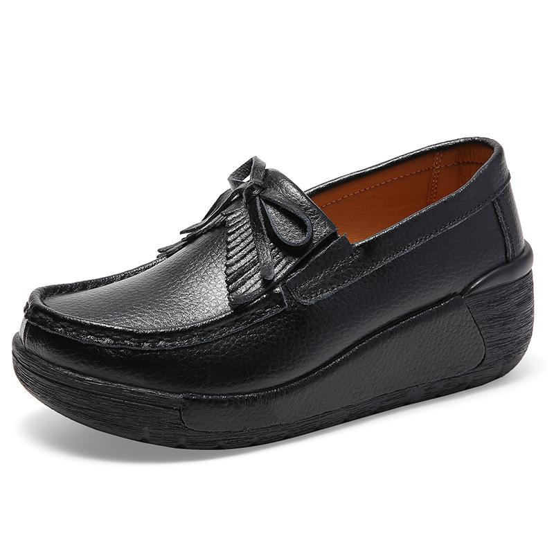 

Водонепроницаемая женская повседневная обувь Макраме Модная обувь на платформе Натуральная кожа Обувь для ходьбы 35 чёрный