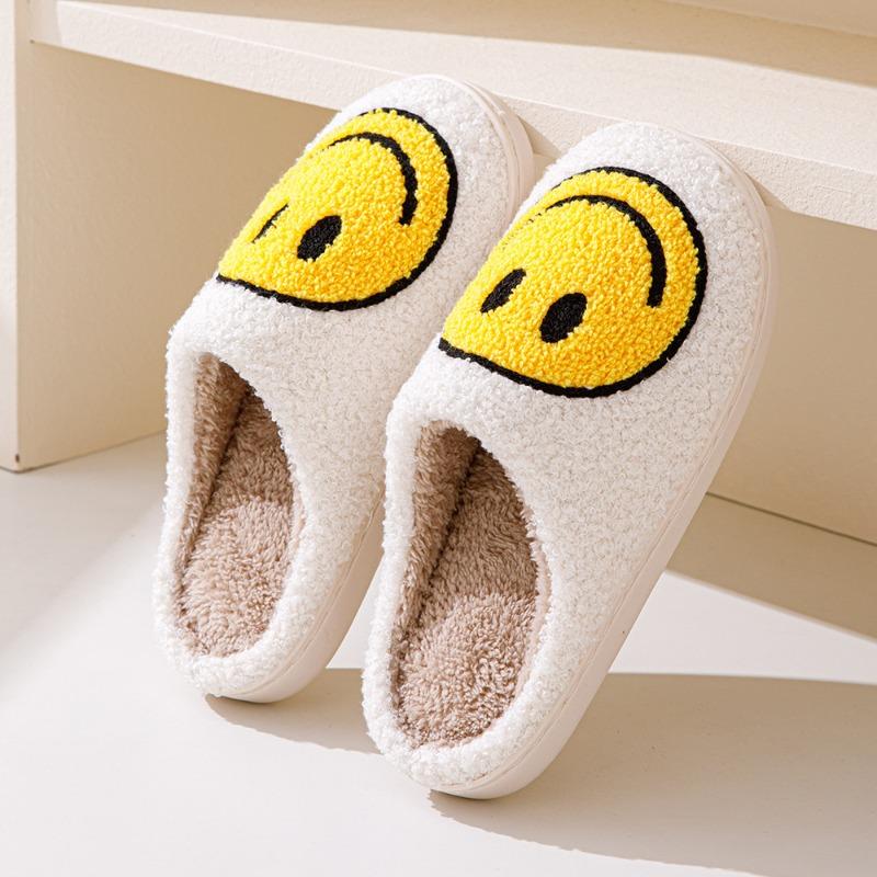 Pantofole Pelose con Faccina Sorridente Versione Coreana Transfrontaliera Autunno e Inverno Casa Interno Pantofole di Cotone Calde Fondo Spesso Casa Pantofole di Peluche