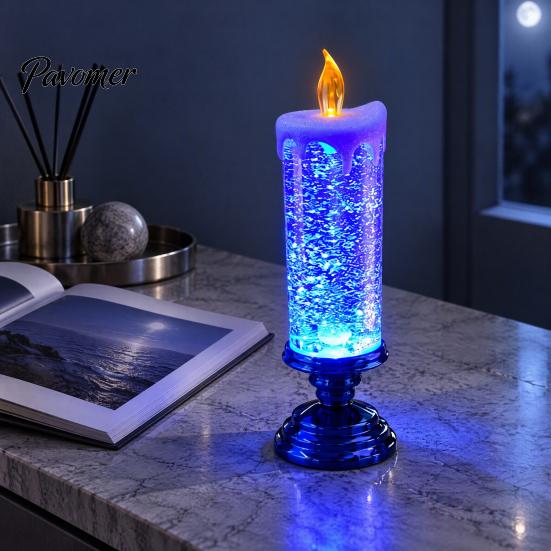 Flameless Candle Lantern Christmas LED Lamp, Glimmering Glitter Glow with Sparkling Room Ornament Simulated Flame, Holiday Tabletop Decoration