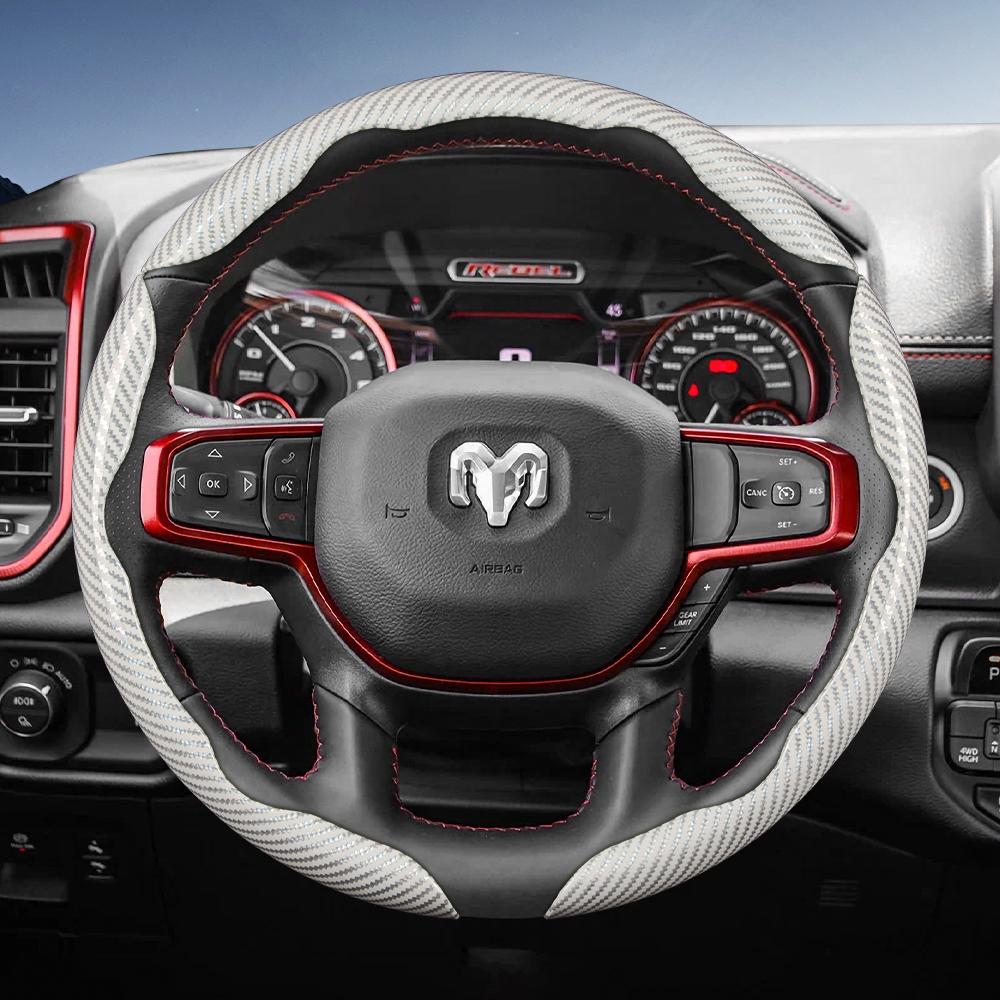 Suitable for Ram Carbon Fiber Texture Steering Wheel Cover with Segmented Quick-Release Design, Durable, for Pickup Promaster Rampage 1500 2500 3500 4