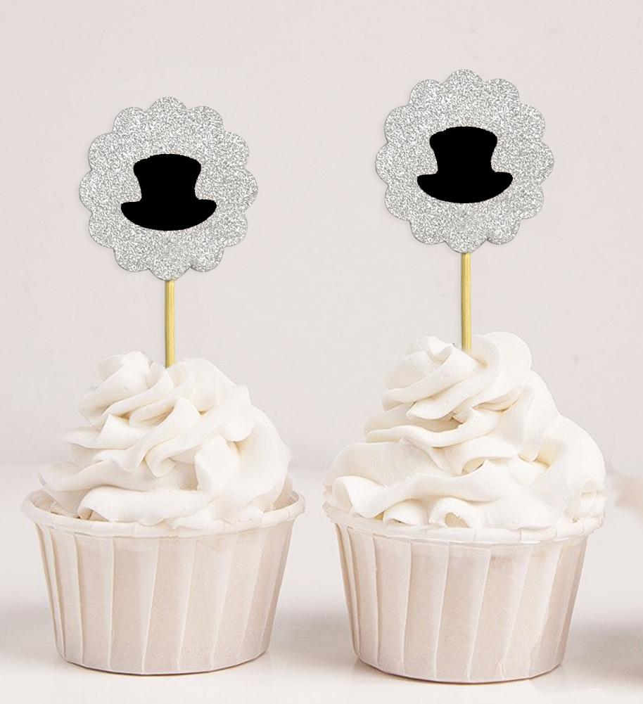 Darling Souvenir | Toppers de cupcake em forma de chapéu com glitter | Decorações de sobremesa para festa de chá de bebê e casamento - Pacote de