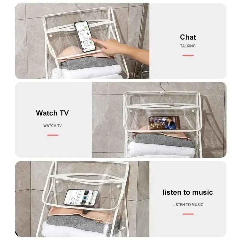 1Pcs Waterproof Hanging Bathroom Bag Mobile Phone Clothing Storage Bag Cosmetic Storage Bag Transparent Wash Bag