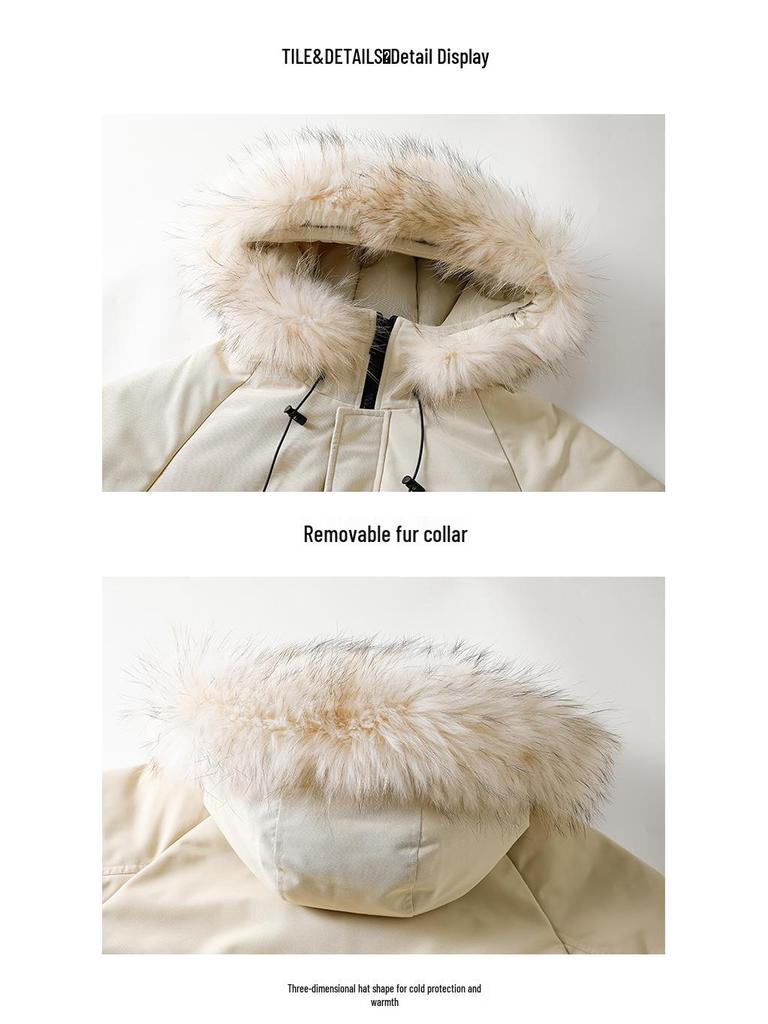 Unisex High-End Winter Trench Coat with Fur Collar, Casual Trendy Thickened Down Jacket