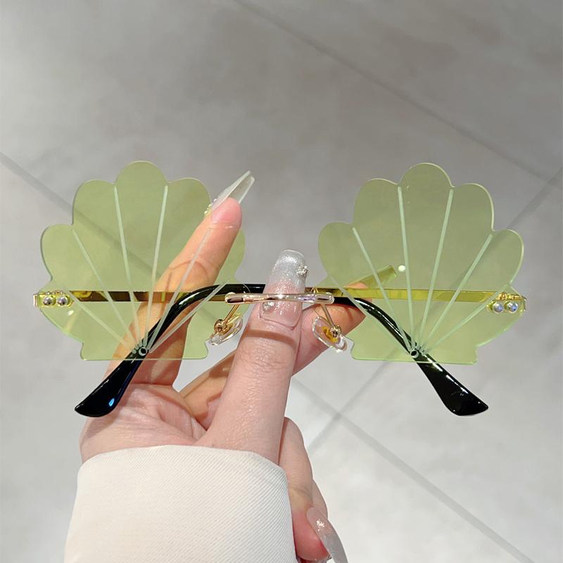 Cute Seashell Shaped Sunglasses New Rimless Multi-color Beach Vacation Decor Shades Trendy Stylish Rave Sun Glasses