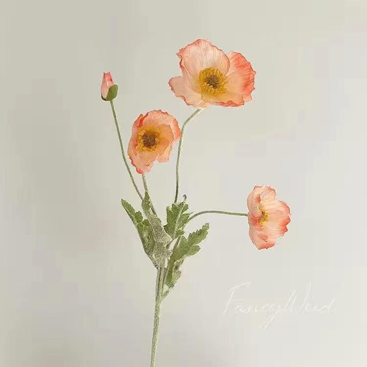 Artificial Poppies Flower High Quality Silk Red Blue Poppy Flowers Wedding Decoration Realistic Bouquet Home Decor