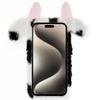 For iPhone 15 Pro Furry Plush Case Milk Cow Ear Style TPU Soft Phone Shell