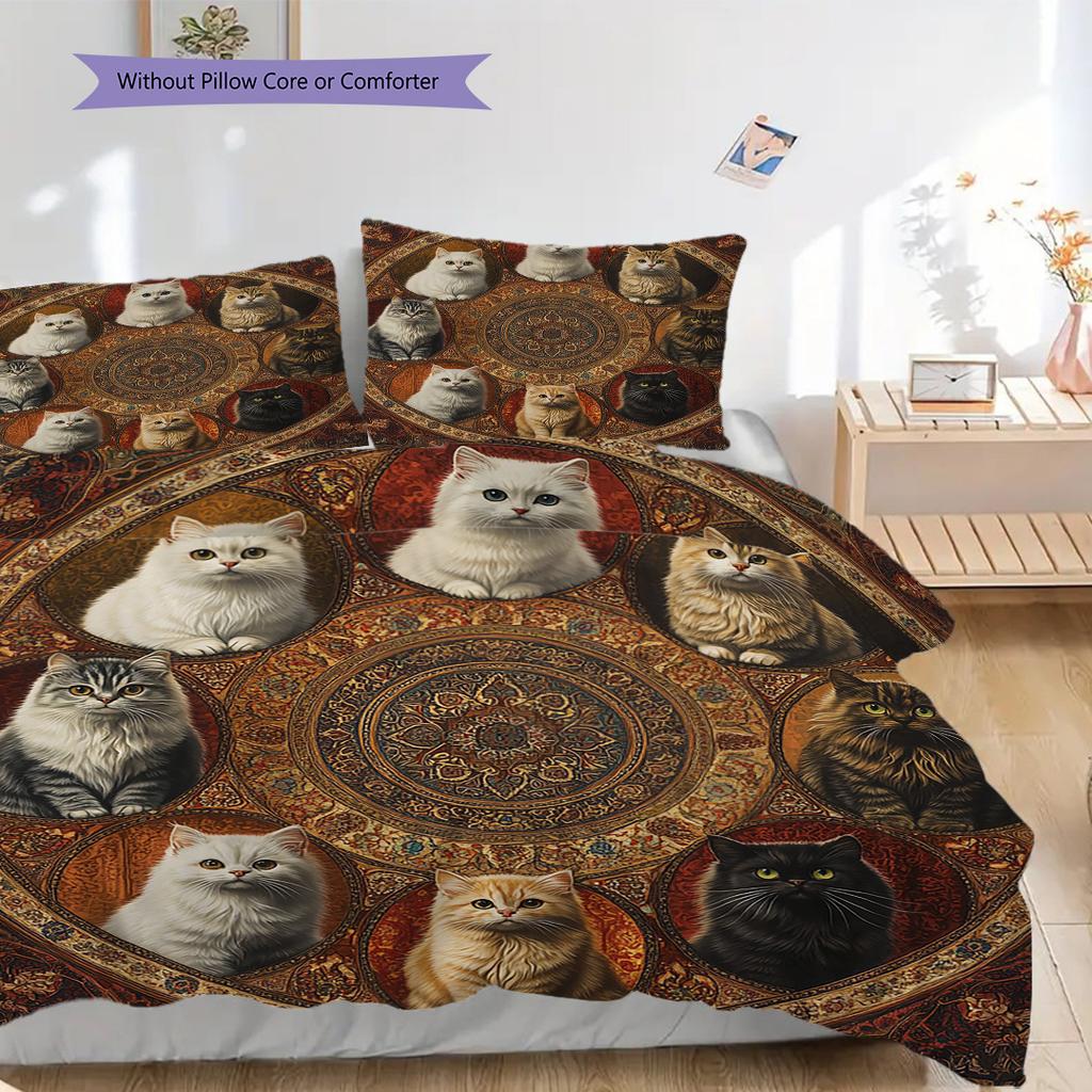 Kätzchenmuster Bettwäsche Steppdecke Set Bettbezug Kissenbezug Heimdekoration Geburtstagsgeschenk (1 Bettbezug + 2 Kissenbezüge, ohne Füllung)