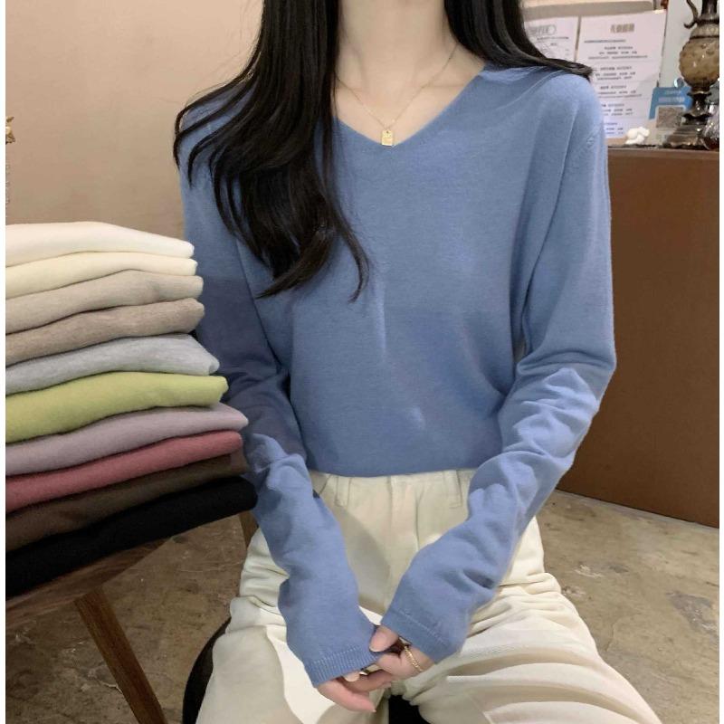Soft waxy neck simple knitted backing sweater spring casual long-sleeved top black backing shirt