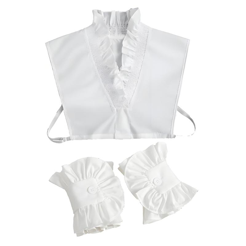 Elegant Detachable Collar With Ruffle Cuffs Sleeves For Women And Girl Stylish Fashion Accessories Faux Collar Insert