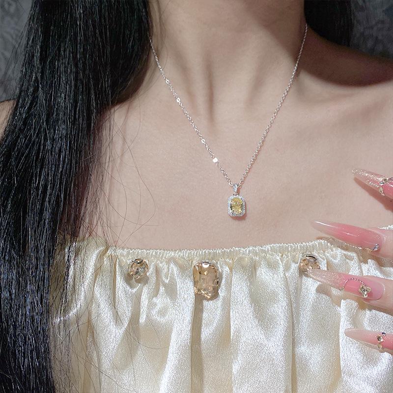 S925 Sterling Silver Aquamarine & Zircon Geometric Necklace for Women