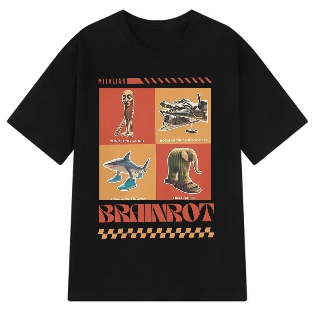 Bombardiro Crocodilo Italian Brainrot Meme T-Shirt Men's Women's Short Sleeve Cotton Tees Funny Graphic Y2k T-shirt Summer Tops