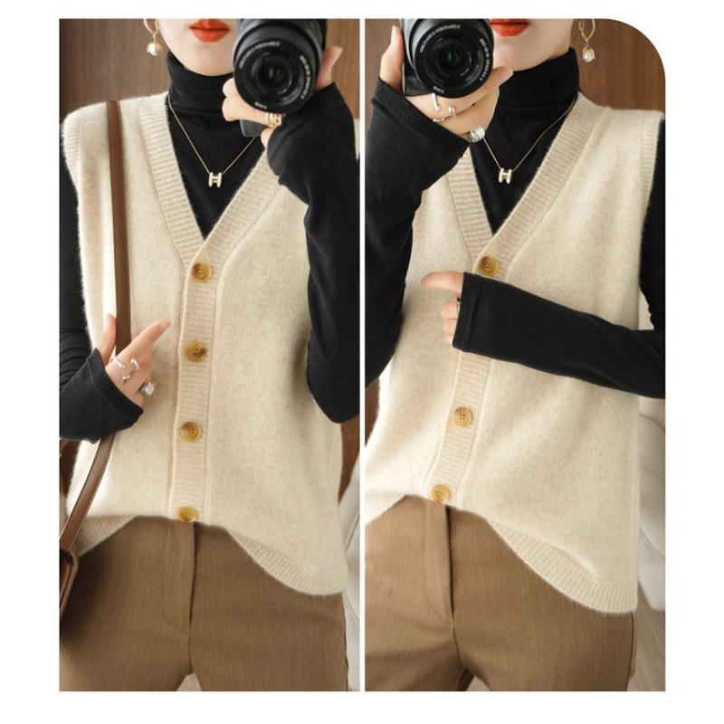 Women S V Neck Sleeveless Knit Vest Loose Solid Color