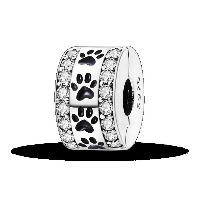 Silver Clasp 925 Silver CZ Pave Clip Charms Daisy Beads Stopper Safety Chain Fit Original Bangle Bracelet Jewelry Clip
