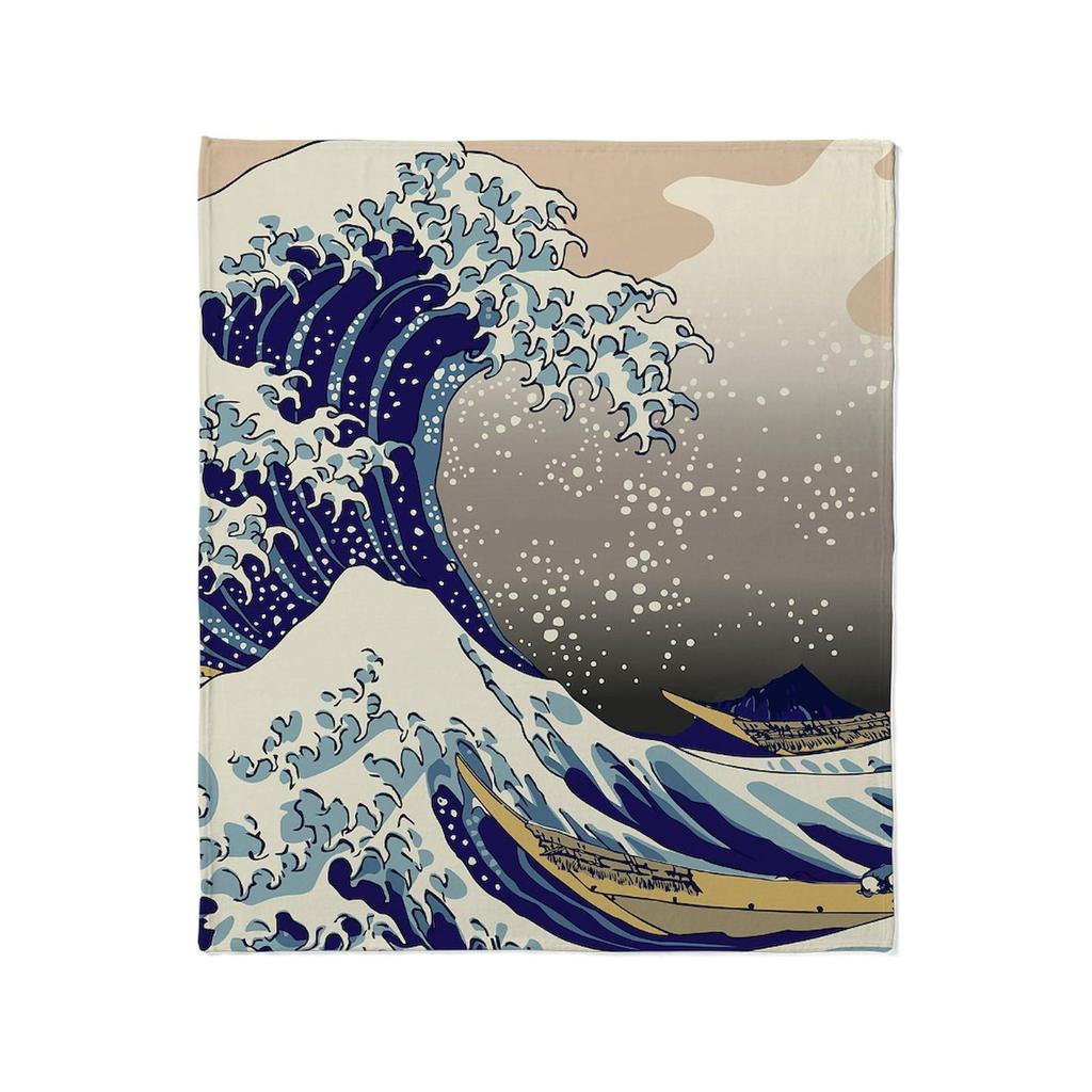 Wave-inspired Ukiyo-e paintings digital-printed polyester velvet flannel cover blanket Fleece soft sofa cover blankets for beds
