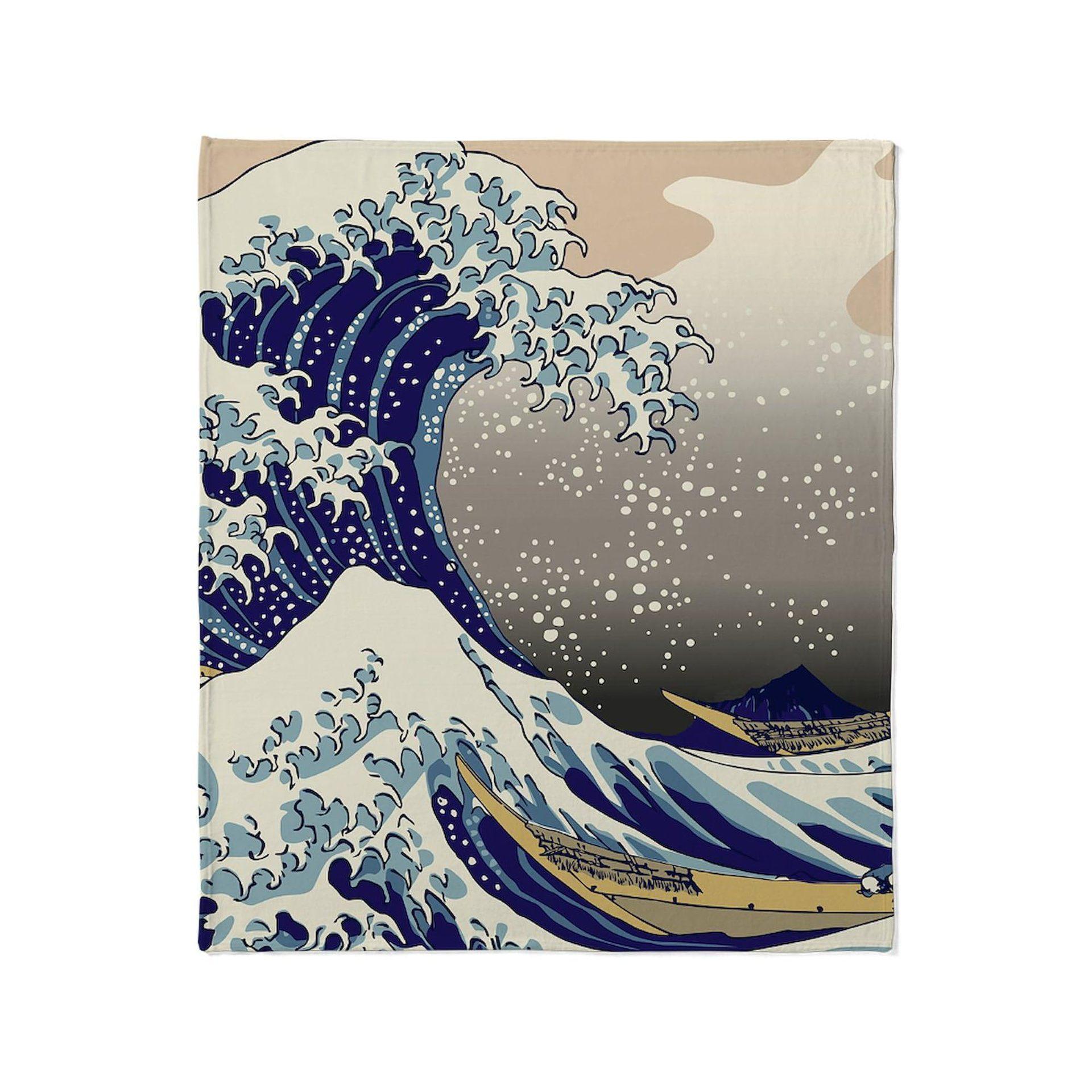 

Wave-inspired Ukiyo-e paintings digital-printed polyester velvet flannel cover blanket Fleece soft sofa cover blankets for beds 75x90cm