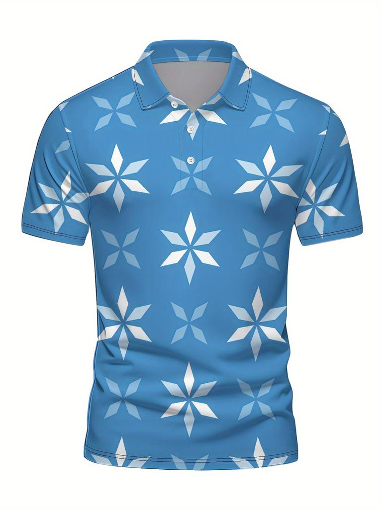 Men's Short-Sleeve Polo Shirt with Lapel Collar & Button Placket - Full-Body Christmas Print Button-Front Suitable for Dates, Beach Vacations, Machine