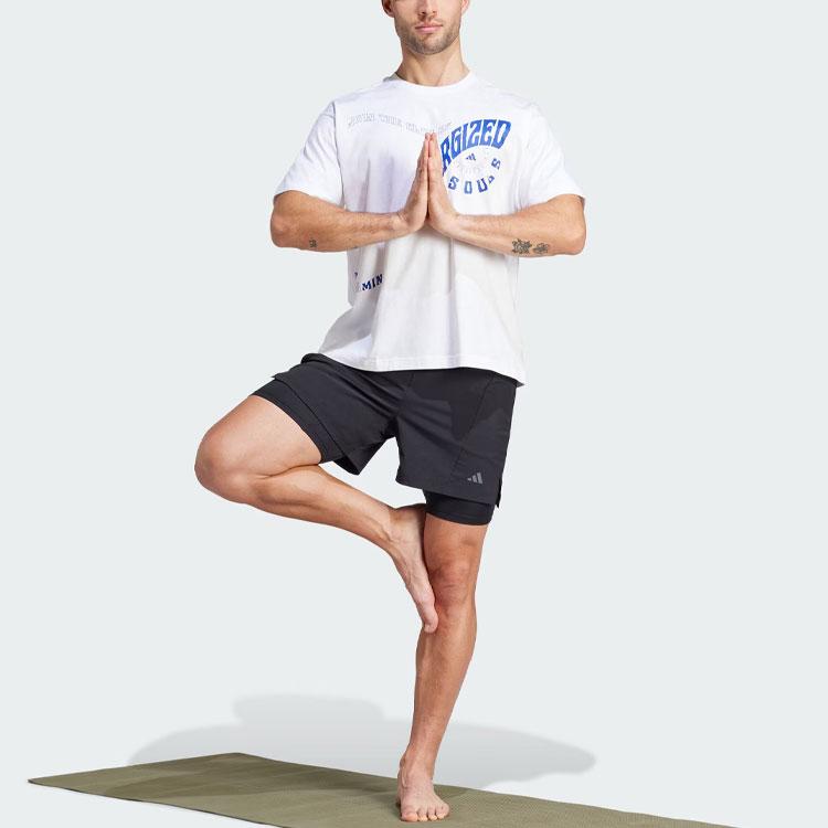 Adidas Letter Print Yoga Sports Casual Round Neck Short Sleeve Drop Shoulder T-Shirt Unisex T-Shirt White IS7114